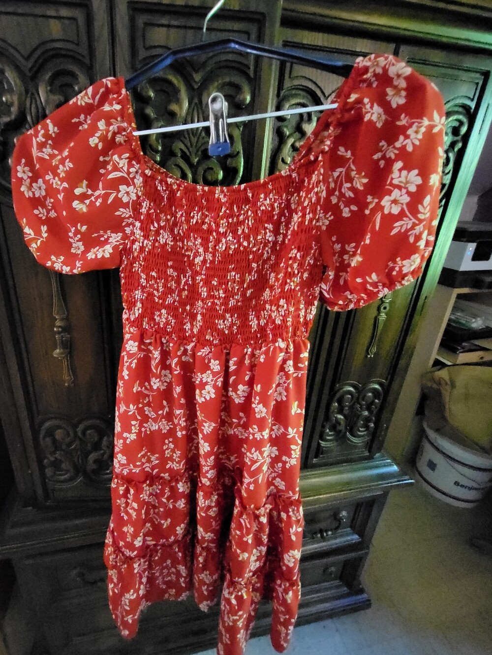 Womens Red Babydoll Knee Length Dress Size Medium Rayon Outstanding Condition